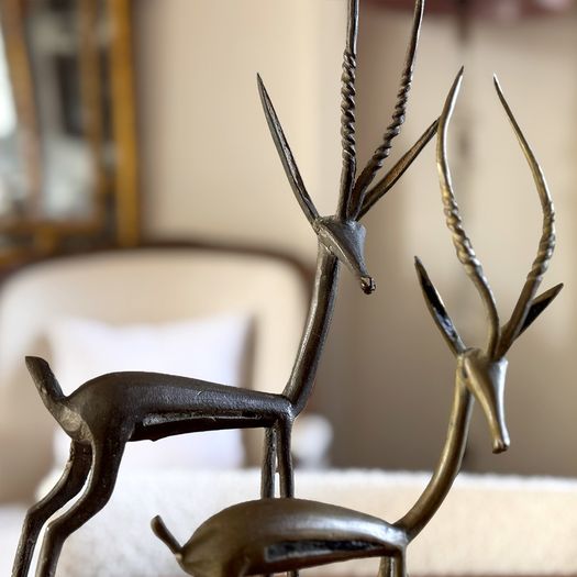 A Pair of 1950's Congolese Brass Gazelle Sculptures