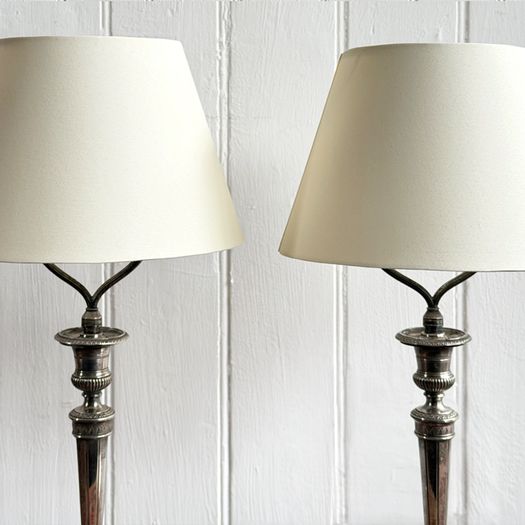 A Pair of Silver Plated Regence Candlestick Table Lamps