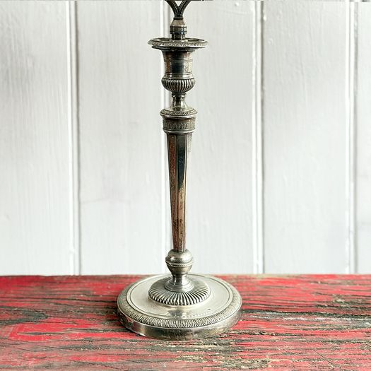 A Pair of Silver Plated Regence Candlestick Table Lamps