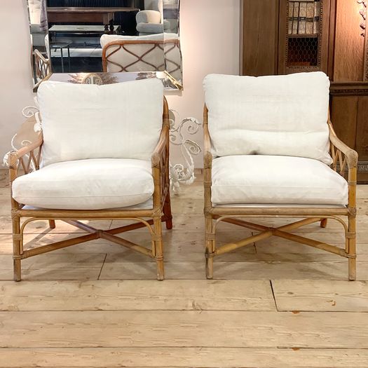 A Pair of 1960's French Bamboo and Rattan Armchairs