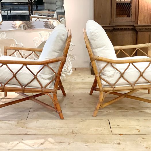 A Pair of 1960's French Bamboo and Rattan Armchairs