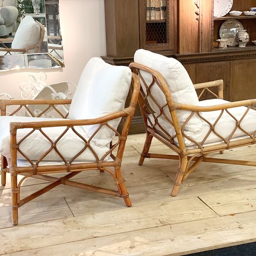 A Pair of 1960's French Bamboo and Rattan Armchairs