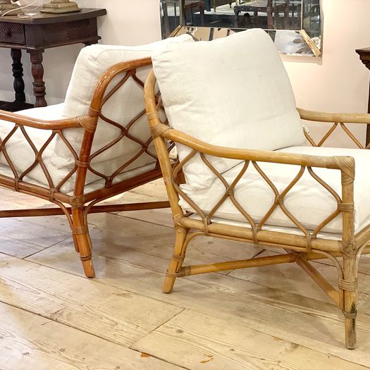 A Pair of 1960's French Bamboo and Rattan Armchairs