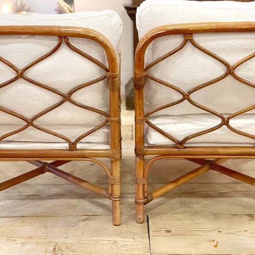 A Pair of 1960's French Bamboo and Rattan Armchairs