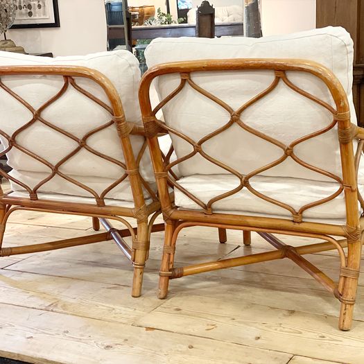 A Pair of 1960's French Bamboo and Rattan Armchairs