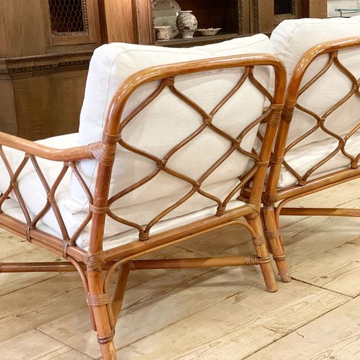 A Pair of 1960's French Bamboo and Rattan Armchairs