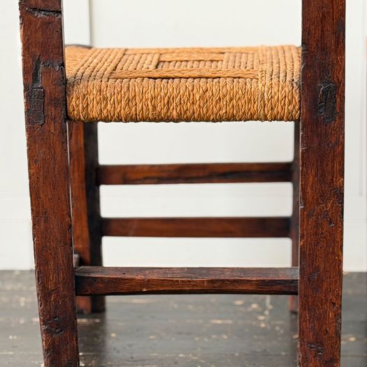 A Set of Six Antique Carved Folk Art Pyrenean Chairs with Woven Seats
