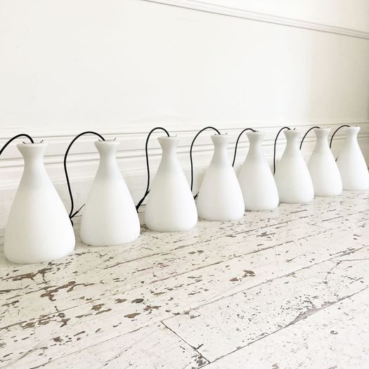 A Set of 8 1950's Opaline Pendant Lights