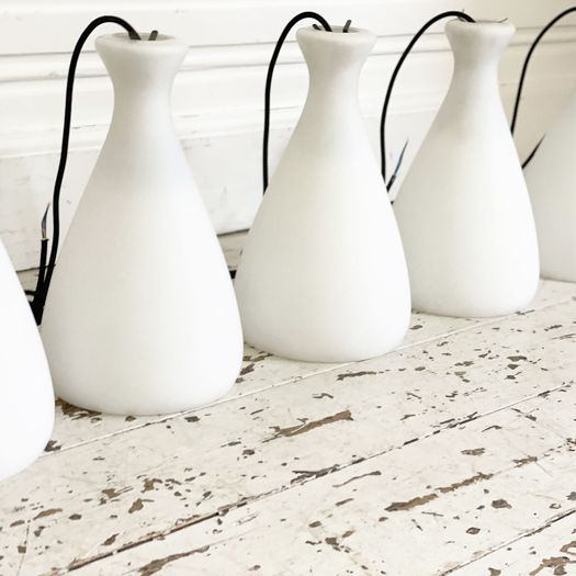 A Set of 8 1950's Opaline Pendant Lights