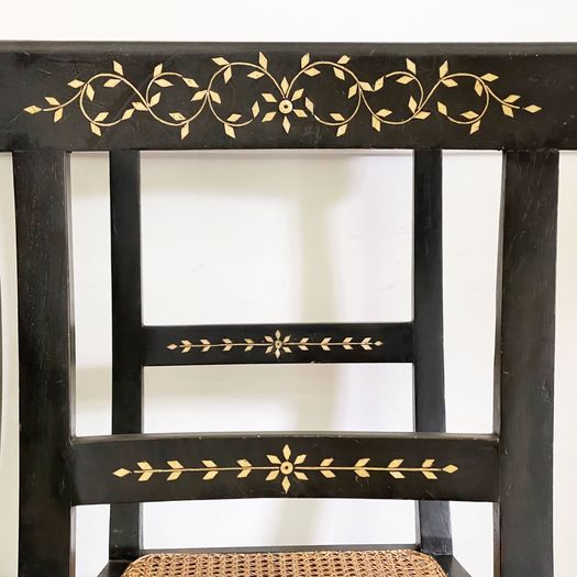 A Set of 19th C Eight Irish Ebonised Dining Chairs with Bone Inlay