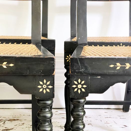 A Set of 19th C Eight Irish Ebonised Dining Chairs with Bone Inlay