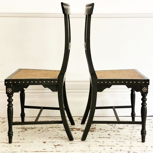 A Set of 19th C Eight Irish Ebonised Dining Chairs with Bone Inlay