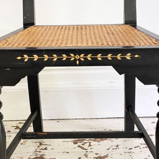 A Set of 19th C Eight Irish Ebonised Dining Chairs with Bone Inlay