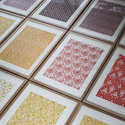 A Set of Colourful Framed Lithographs of Textile Designs