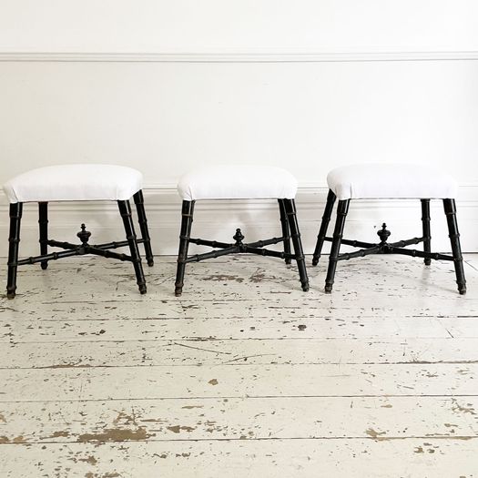 A Pair of Spanish 19th C Ebonised Faux Bamboo Stools