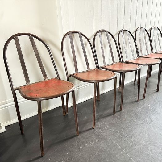 A Rare Set of 8 Original Art Deco Metal Dining Chairs by Robert Mallet-Stevens