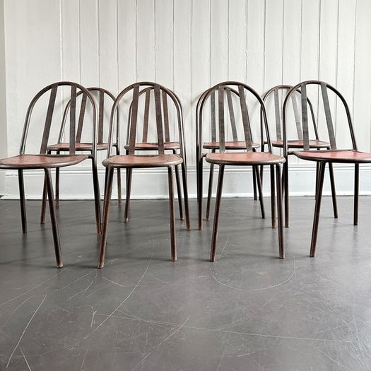 A Rare Set of 8 Original Art Deco Metal Dining Chairs by Robert Mallet-Stevens