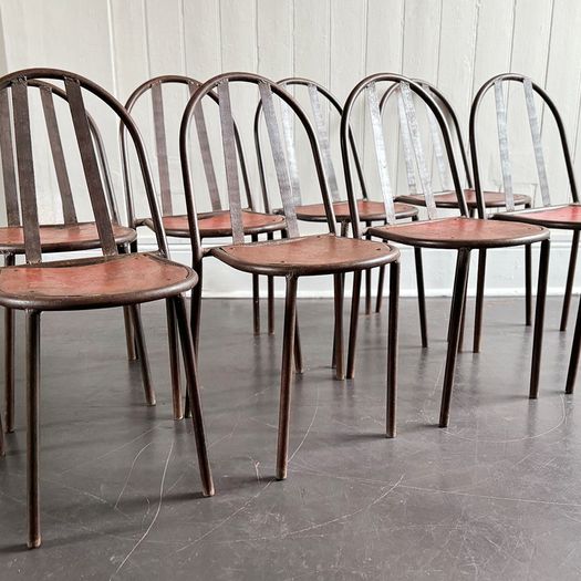 A Rare Set of 8 Original Art Deco Metal Dining Chairs by Robert Mallet-Stevens