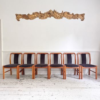 A Set of 6 1960's Danish Dining Chairs in Dark Brown Velvet by Boltinge