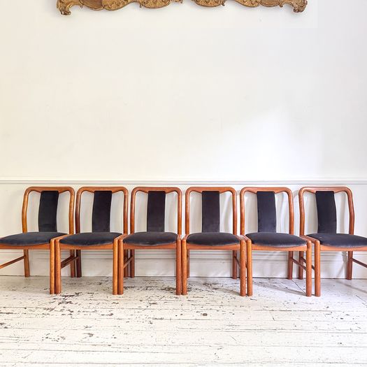 A Set of 6 1960's Danish Dining Chairs in Dark Brown Velvet by Boltinge