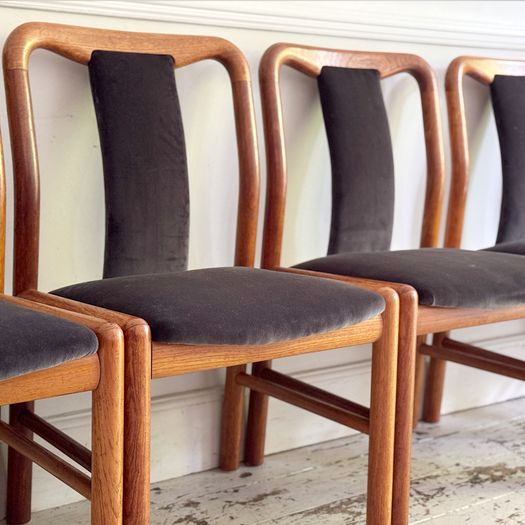A Set of 6 1960's Danish Dining Chairs in Dark Brown Velvet by Boltinge