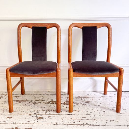 A Set of 6 1960's Danish Dining Chairs in Dark Brown Velvet by Boltinge