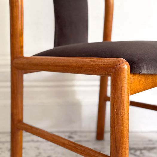 A Set of 6 1960's Danish Dining Chairs in Dark Brown Velvet by Boltinge