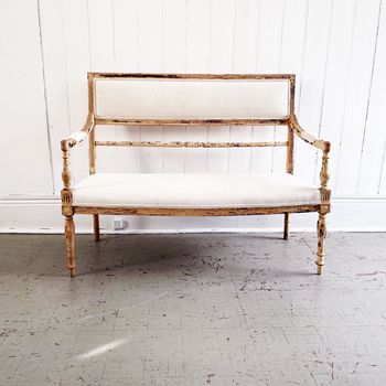 A Petite 19th C French Sofa with Linen Upholstery