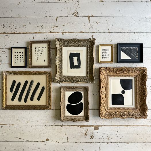 'Lines' - A Small Vintage Ink on Paper Abstract in Giltwood Frame H