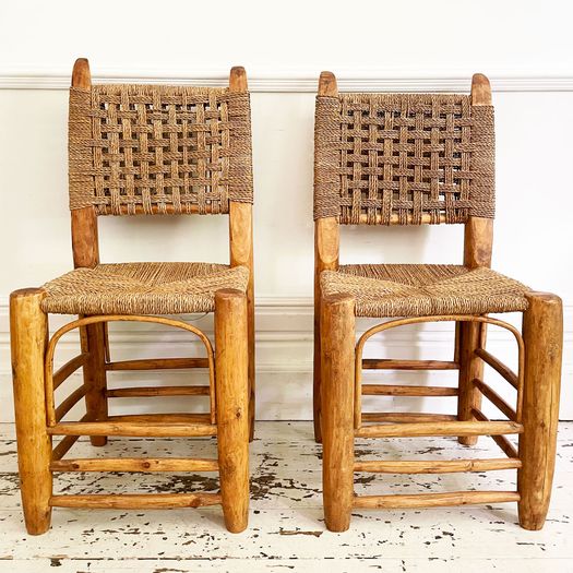 A Set of Four Mid Century Spanish Rope and Wood Chairs