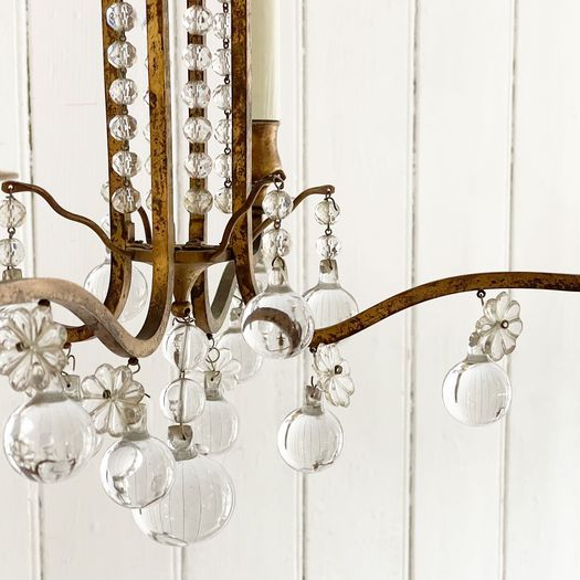 A 1920's Brass & Glass French Chandelier of Exceptional Quality