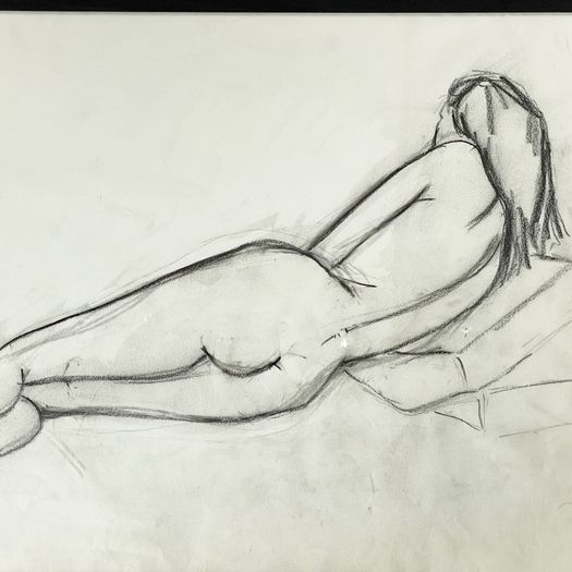 A 1950's French Charcoal Life Drawing on Paper