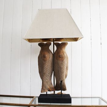 A 1950's Italian Carved Wood Coy Carp Table light