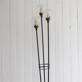 A 1950's French Three Prong Standing Lamp with Marble Base & Glass Globes