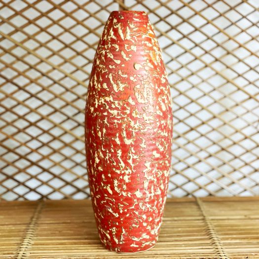 A Red & Yellow Textured 1970's Hungarian Ceramic Vase - No4