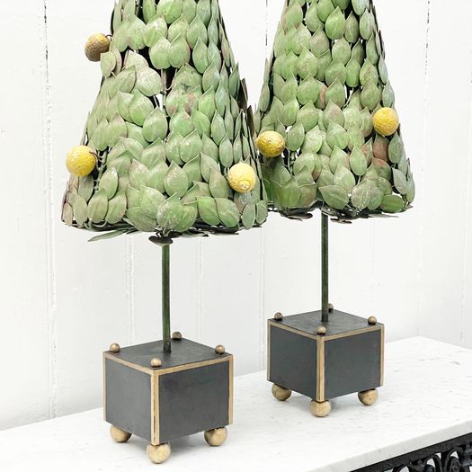 A Pair of 1950's Italian Polychrome Metal Lemon Trees