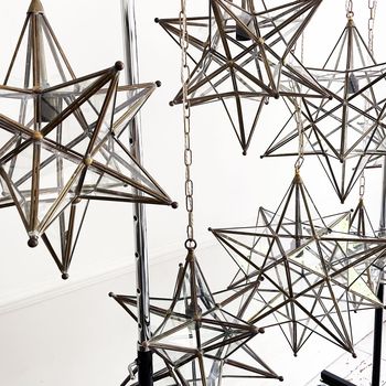 Vintage Italian Brass & Glass Star Lanterns - Large