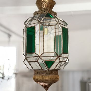 A 1960's Spanish Green & Clear Glass Lantern