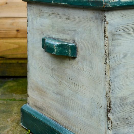 A hand-painted pine blanket box with botanical motif and hinged lid