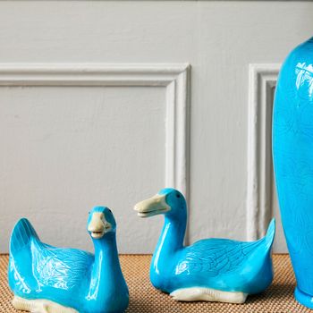 A pair of mid-century Chinese porcelain turquoise indian runner ducks