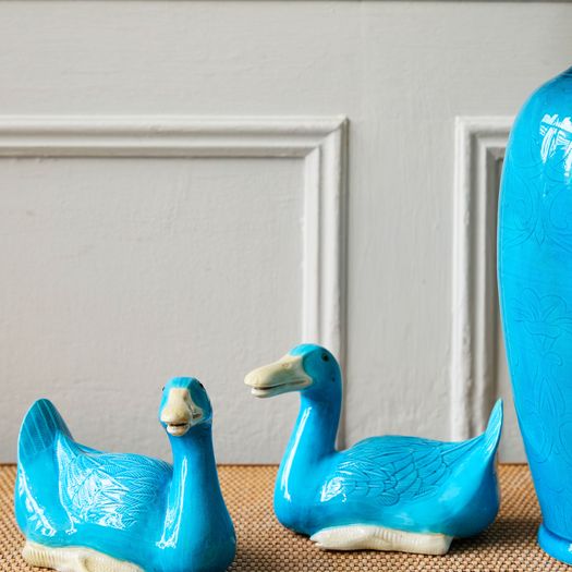 A pair of mid-century Chinese porcelain turquoise indian runner ducks