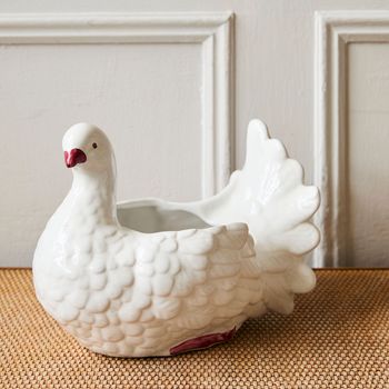 vintage ceramic turtle dove figurine planter made by C.L.F. Faiancas in Alcobaca, Portugal