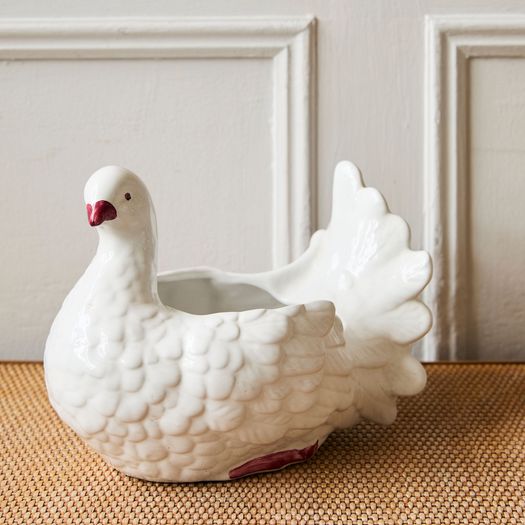 vintage ceramic turtle dove figurine planter made by C.L.F. Faiancas in Alcobaca, Portugal