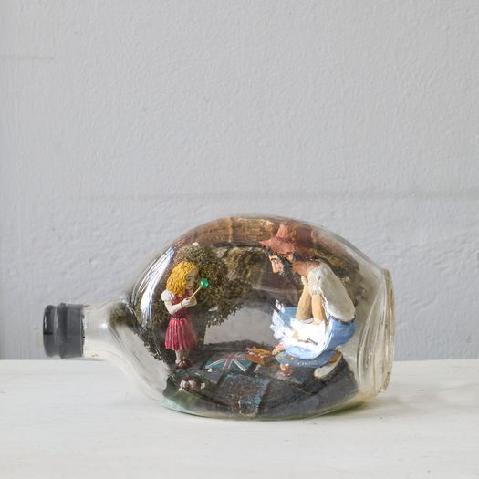 A collection of six vintage 'ships in bottles', each modelled with interior scenes or classic ships made 1950s-1970s