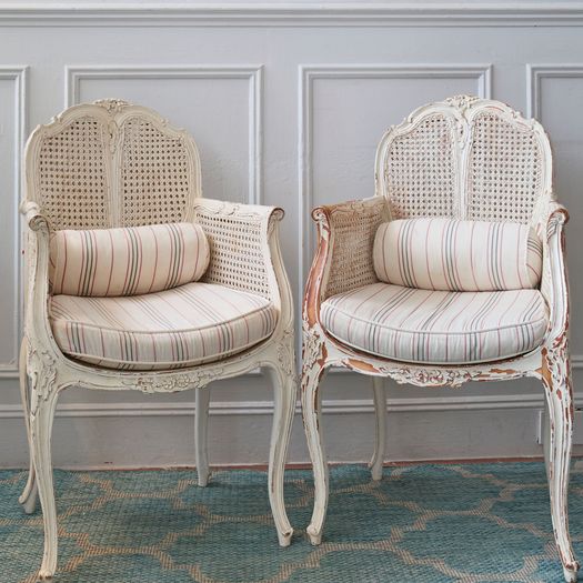 A pair of French Louis XV Bergere armchairs