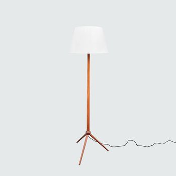 Wooden floor lamp on tripod base