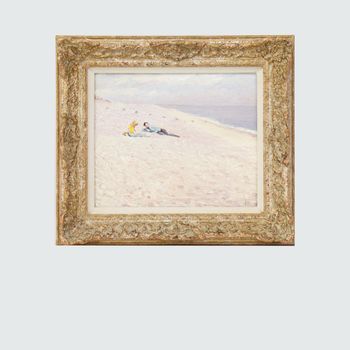 ‘Relaxing on the beach’ by Paula Nightingale (British, 1937)