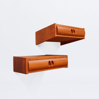 Pair of wall-hanging bedside tables with hollow handles