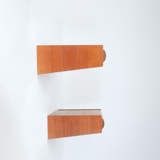 Pair of wall-hanging bedside tables with hollow handles
