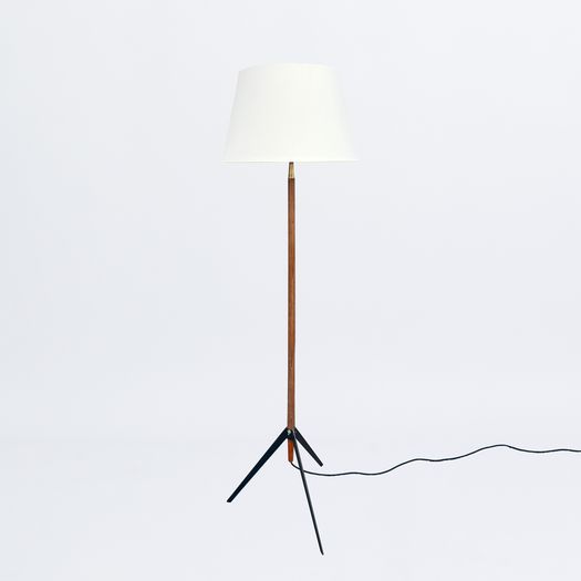 Floor lamp with black metal tripod base